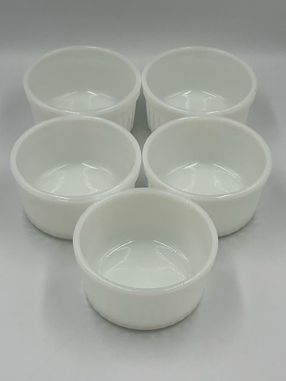 Vintage Anchor Hocking Fire-King White Milk Glass Oven-Safe Ramekins - Set of 5 - Picture 2 of 7
